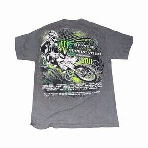 Monster Energy AMA Supercross 2011 T-Shirt Mens L Gray Graphic Racing Tee
